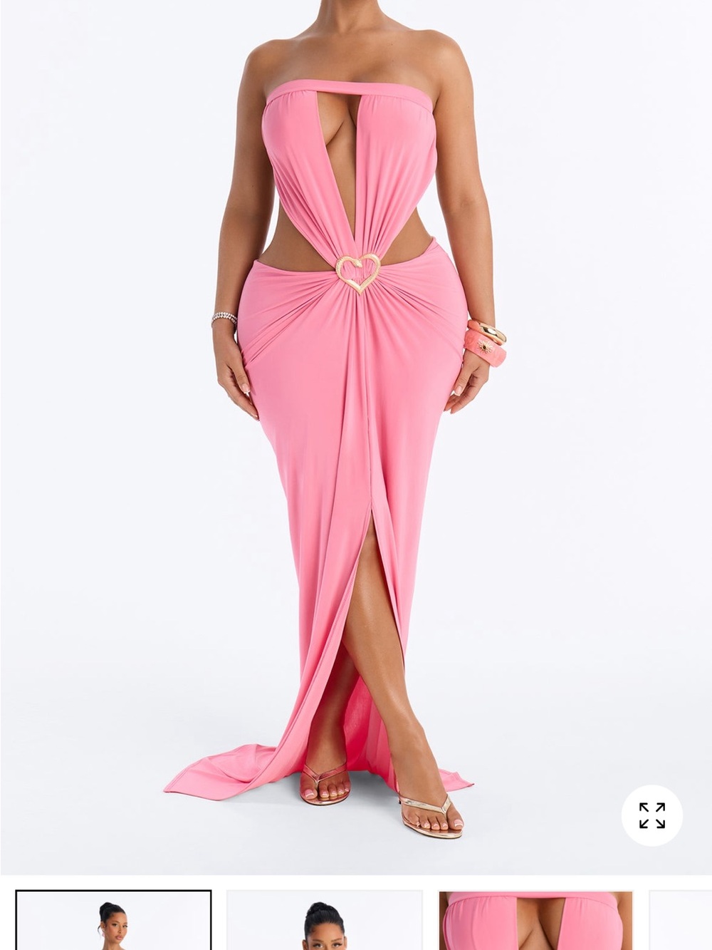 Fashion Nova Pink Strapless Cutout Maxi Dress with Heart Accent
